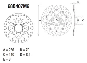 Disque de frein arrière Brembo Serie Oro rond fixe type 68B407M6