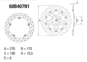 Disque de frein arrière Brembo Serie Oro rond fixe type 68B407N1