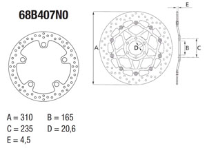 Disque de frein avant Brembo Serie Oro rond fixe type 68B407N0