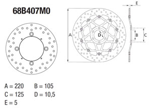 Disque de frein arrière Brembo Serie Oro rond fixe type 68B407M0