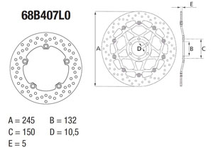 Disque de frein arrière Brembo Serie Oro rond fixe type 68B407L0