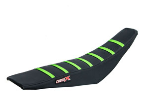 Housse de selle KAWASAKI KXF 250 06-08 KXF 450 06-08 TOP BLACK- SIDE BLACK-STRIPES GREEN (M211-3BBG)