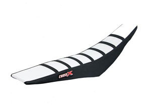 Housse de selle KAWASAKI KXF 250 06-08 KXF 450 06-08 TOP WHITE- SIDE BLACK-STRIPES BLACK (M211-3WBB)